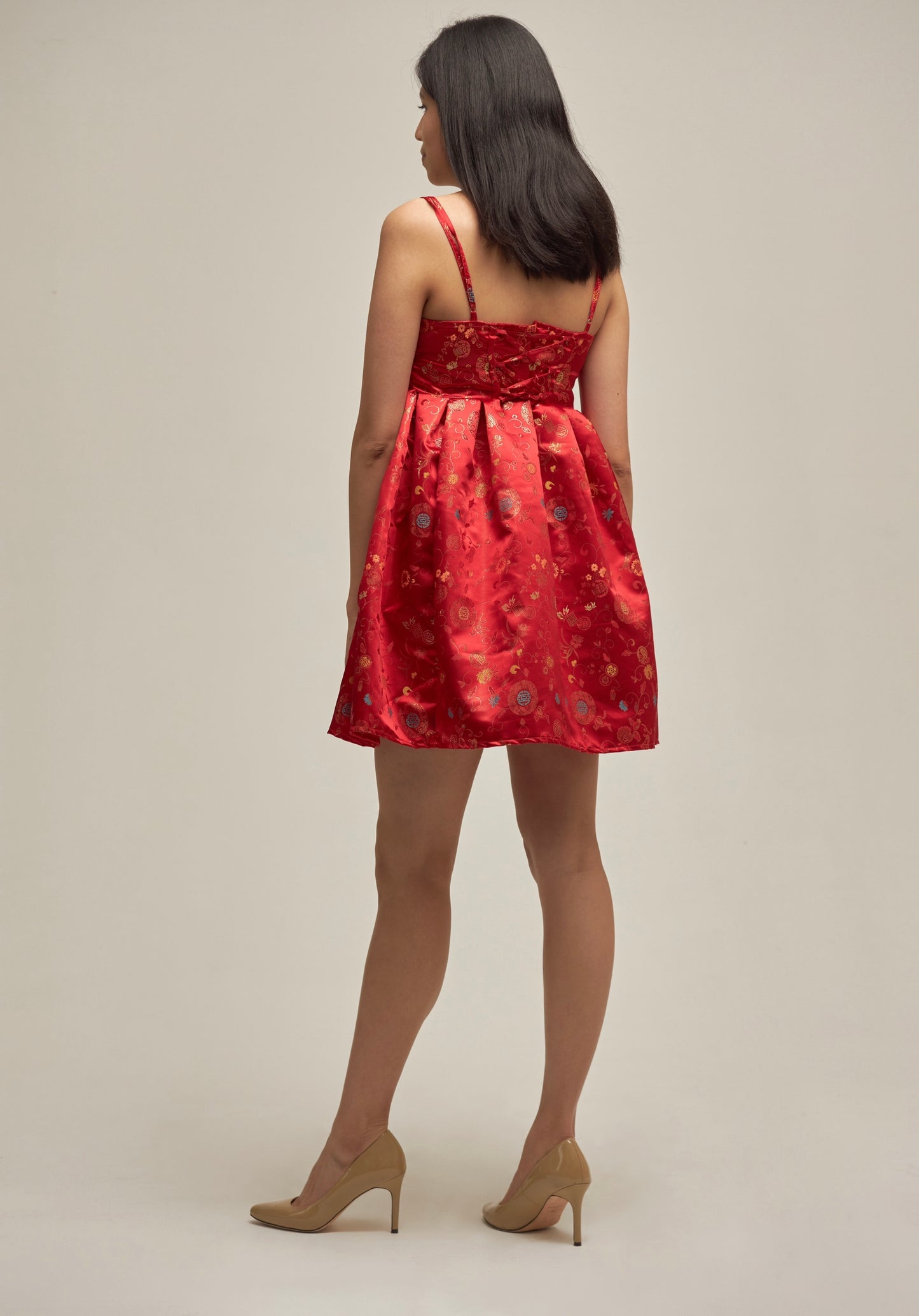 Red Pleated Mini Dress