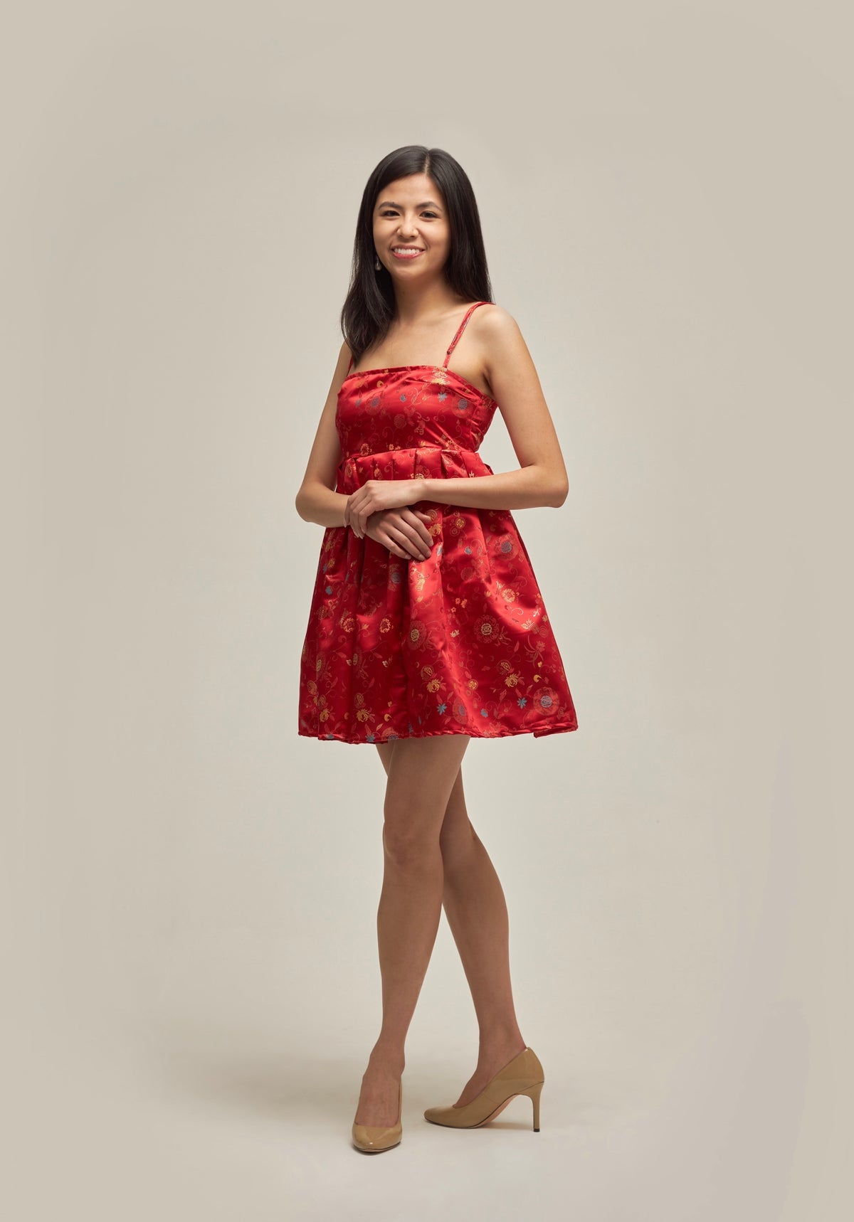 Red Pleated Mini Dress