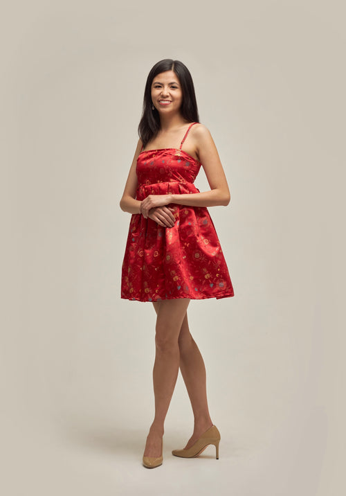 Red Pleated Mini Dress