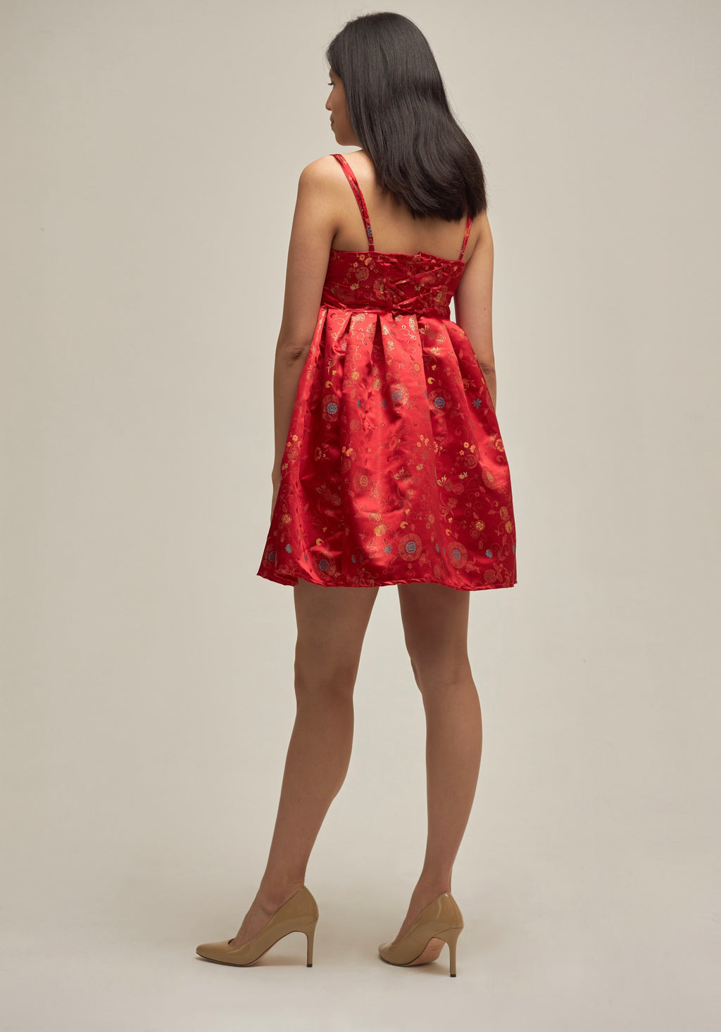 Red Pleated Mini Dress