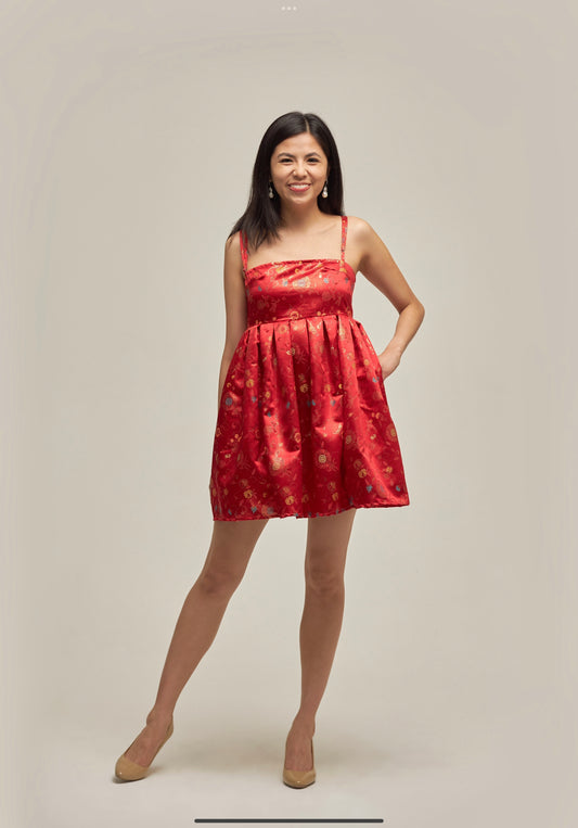 Red Pleated Mini Dress